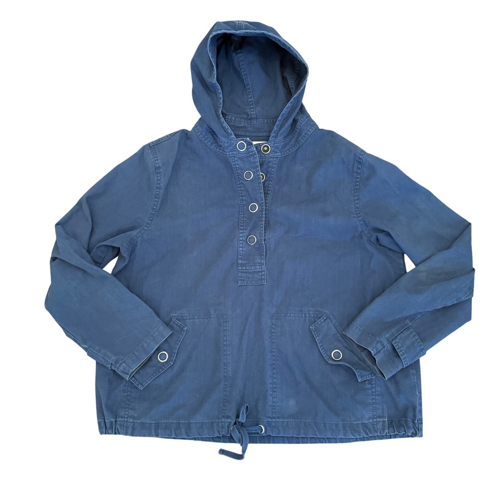 Coldwater Creek Womens Indigo Blue Cotton Canvas Hooded Anorak Jacket Large